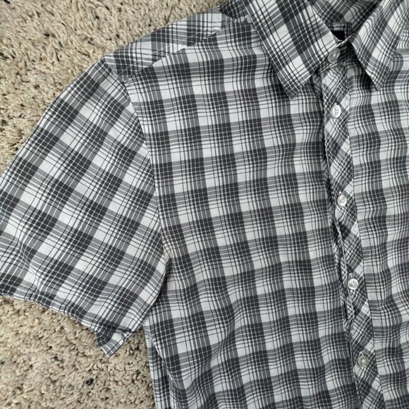 AX Armani Exchange Short Sleeve Button Up Shirt Small Slim Fit Cotton Gray Plaid - Picture 8 of 13